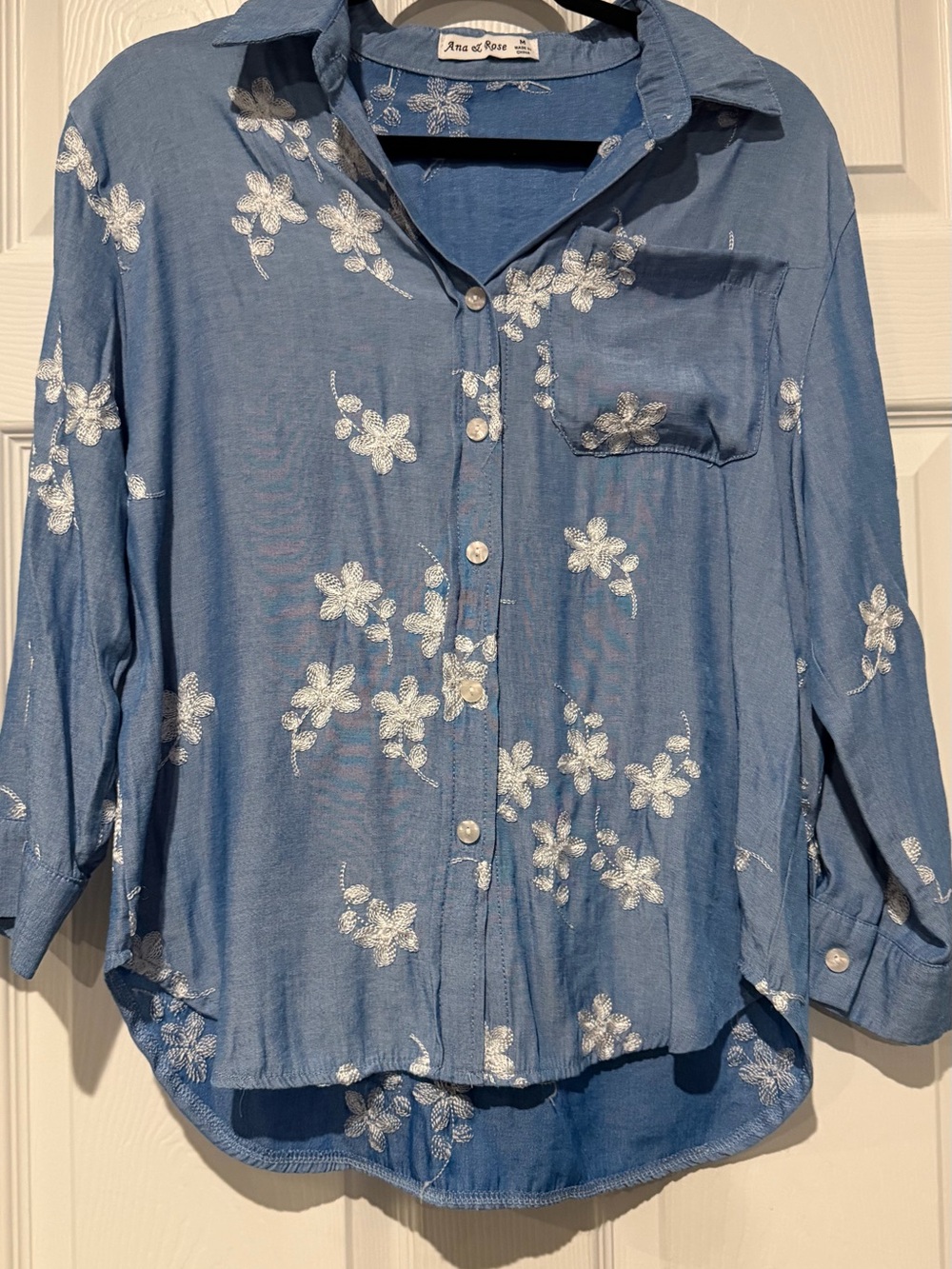 Blue Floral Button-Down Women's Top